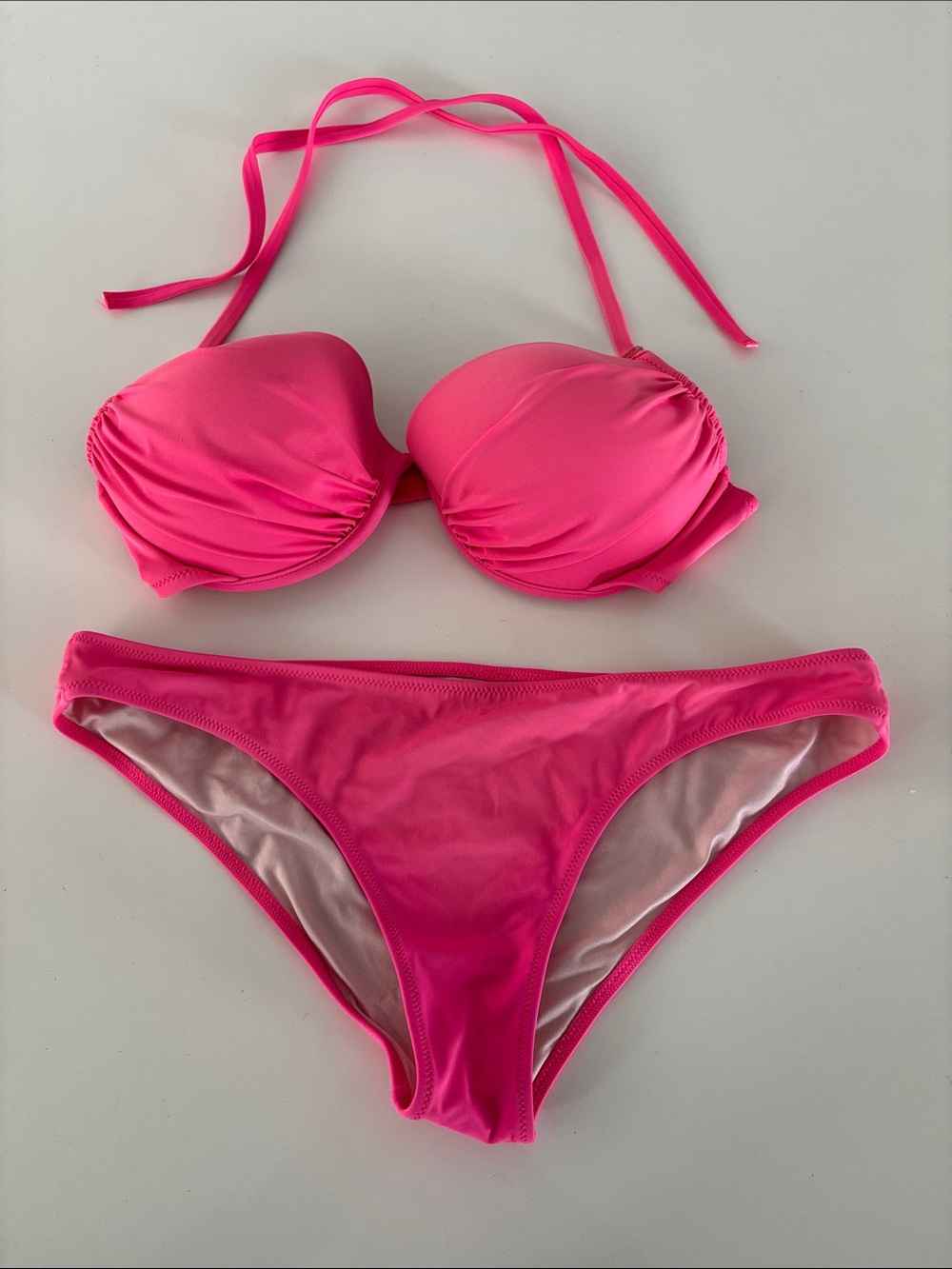 Victoria’s Secret Hot Pink Bikini Set - Push-Up Halter Top 34D Classic Bottoms M